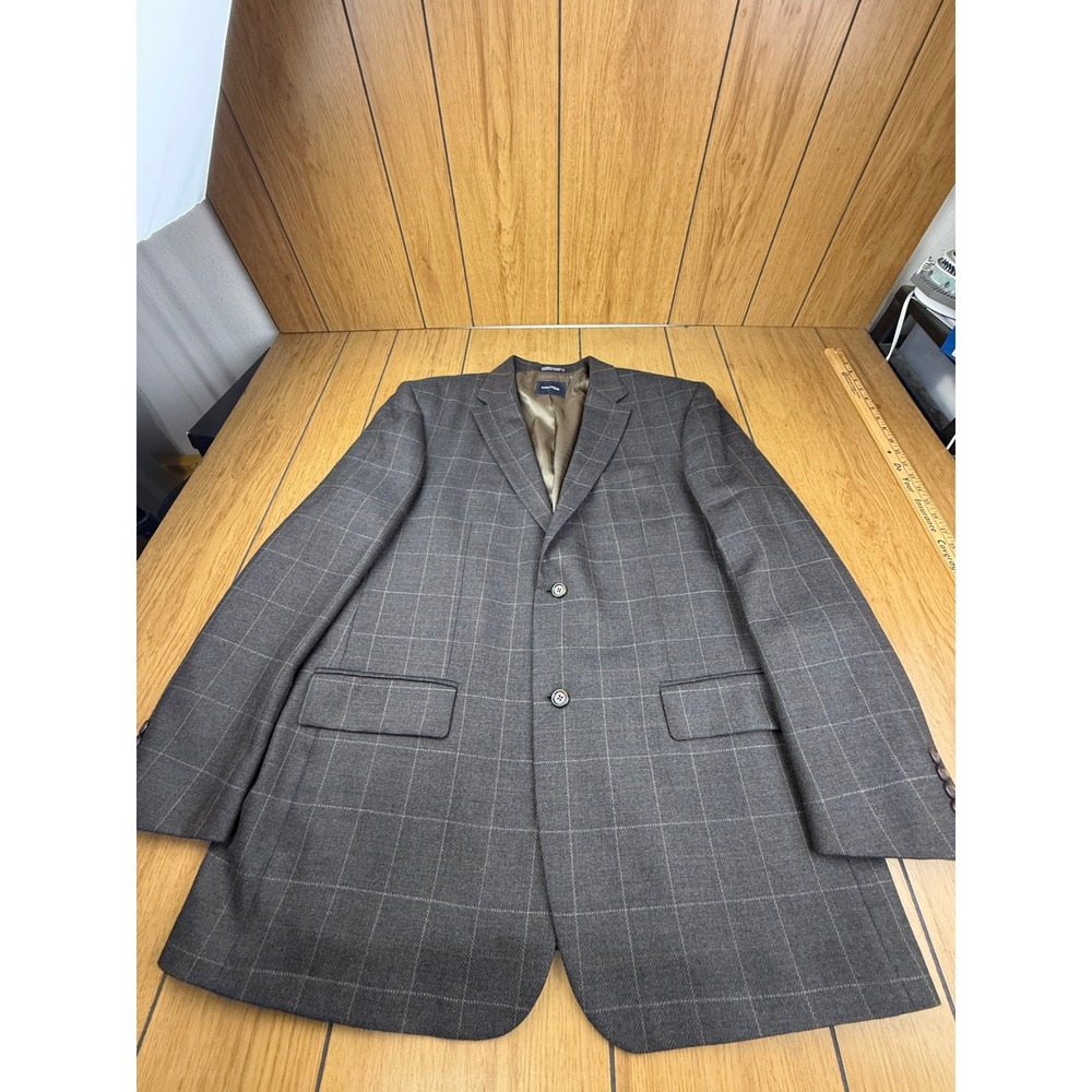 Nautica 46L Lambswool Blend  Herringbone Blazer Sport Coat Charcoal Grey M740